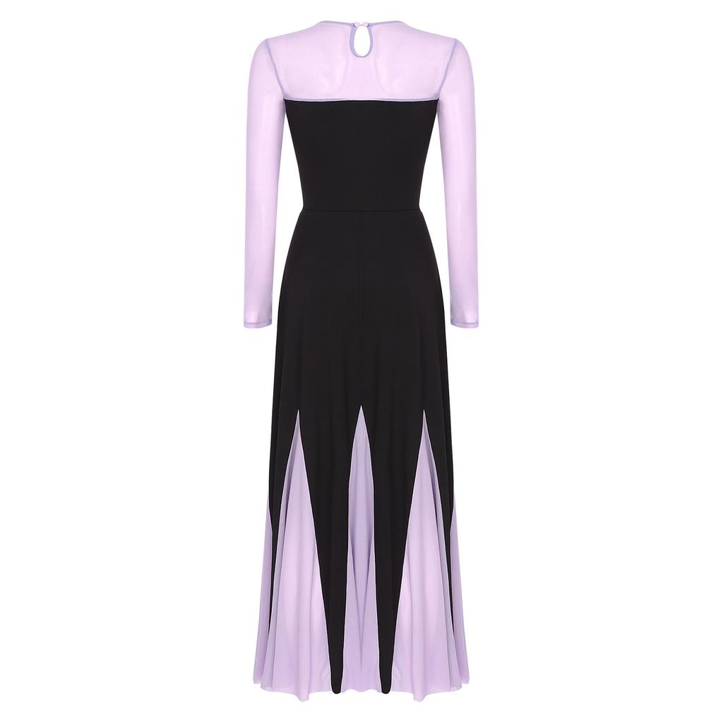Maxi Abito da Donna Scollo a Cuore Manica Lunga Patchwork Orlo a Sirena