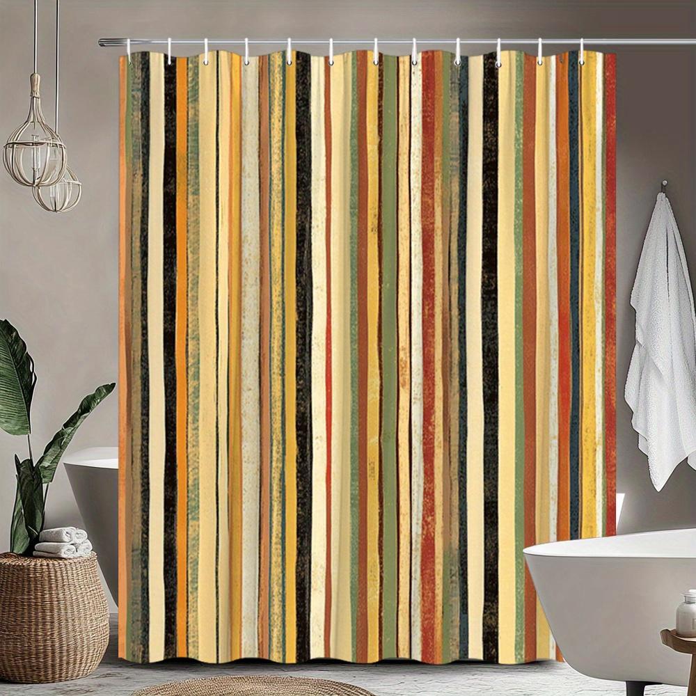 Textile Article Beige/Brown Vintage Stripe Shower Curtain 1Pc – Vertical Rust Stripes, Rustic Earth Tone Bath Curtain For Modern Bathroom Decor