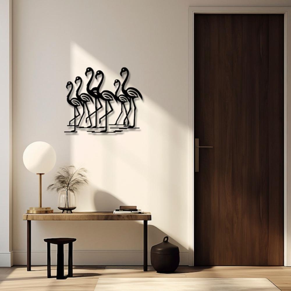 Minimalist Flamingo Metal Wall Art Black Silhouette Sculpture Modern Home Office Lake House Decor