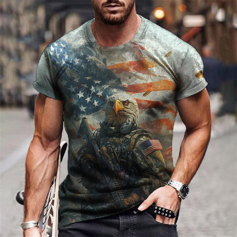American Flag Graphic T-Shirt For Men Eagle Animal 3D Printed Tees Summer Casual Loose Short Sleeve T Shirts Street O-Neck Tops