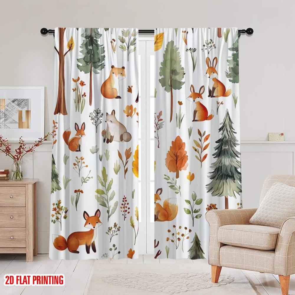 2 Stück, 2D-Flachdruck Vorhang Beliebtes Waldland Verspielt Polyester Gewebt (ohne Stange) Außendekorationen zur Verwendung im Schlafzimmer