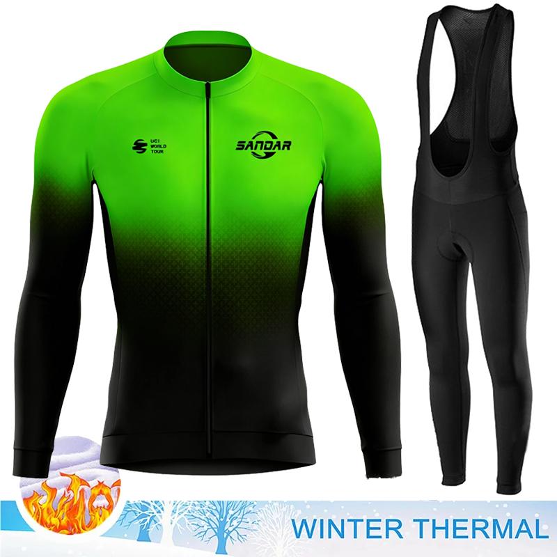 Winter Fleece Thermal Cycling Jersey Men MTB Road Bike Clothing Long Sleeve Set Ciclismo Outdoor Men Warm Cothes Pants