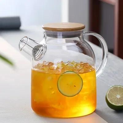 1/1.8L Transparent Borosilicate Glass Teapot Heat-Resistant Large Clear Tea Pot  Flower Tea Set Puer Kettle Cup Office Home Tool