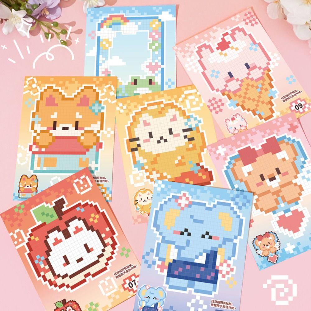 Cute Pixel Style Coloring Sticker Book Washi Paper DIY Collage Beans Stickers Gift Cartoon Scrapbook Sticker Diary Decoration