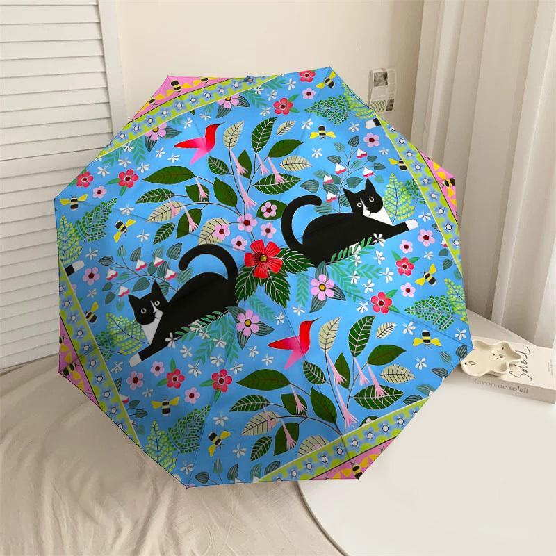 

1PC Cats Flowers Umbrella-8-Rib Reinforced Portable Folding Travel Suitable for All Seasons Outdoor Daily Use Is an Ideal Choice -K0337