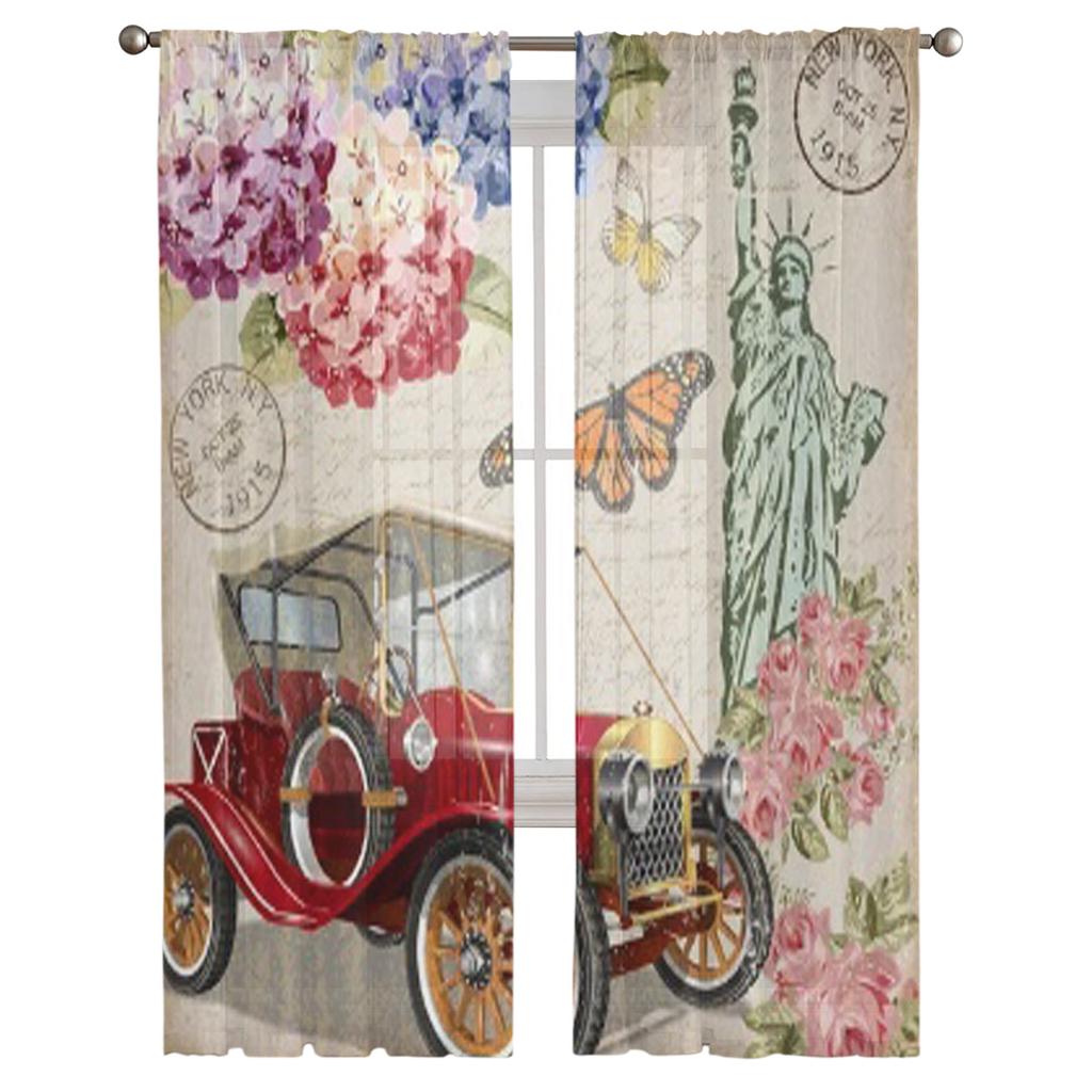 New York Vintage Poster Sheer Curtain For Living Room Bedroom Voile Curtains For Window Organza Curtains Party Tulle Drapes