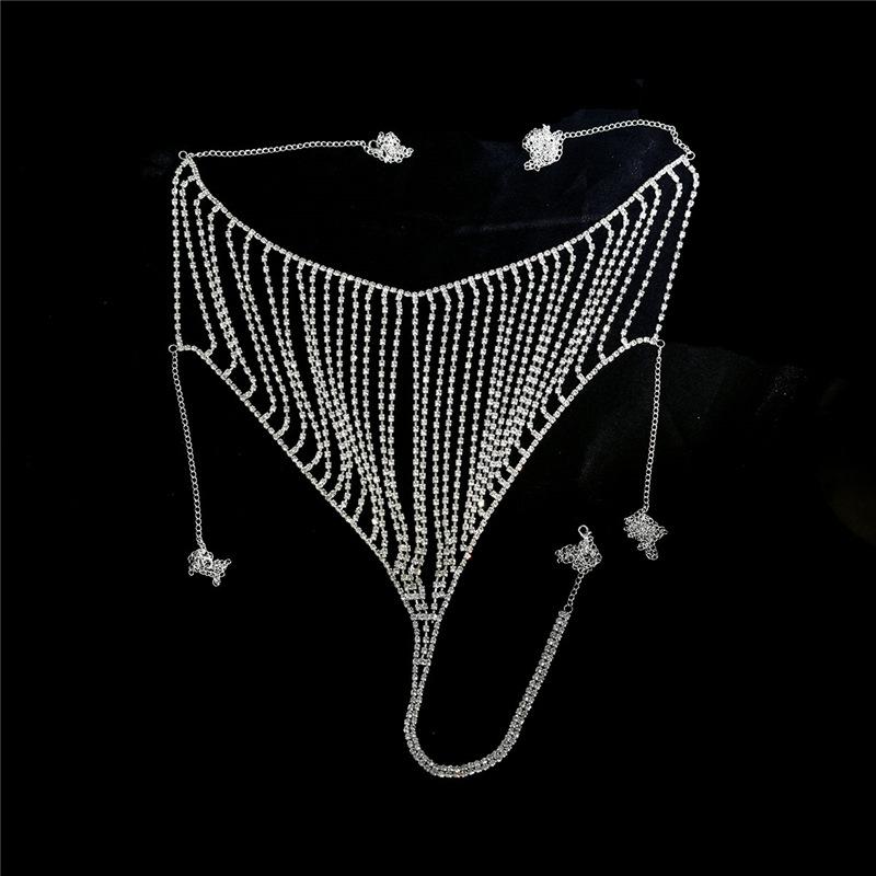 Fashion New Multi-Layer Tassel Exquisite Rhinestone Body Chains Sexy Bikini Nightclub Chest Necklace Shorts Set Jewelry