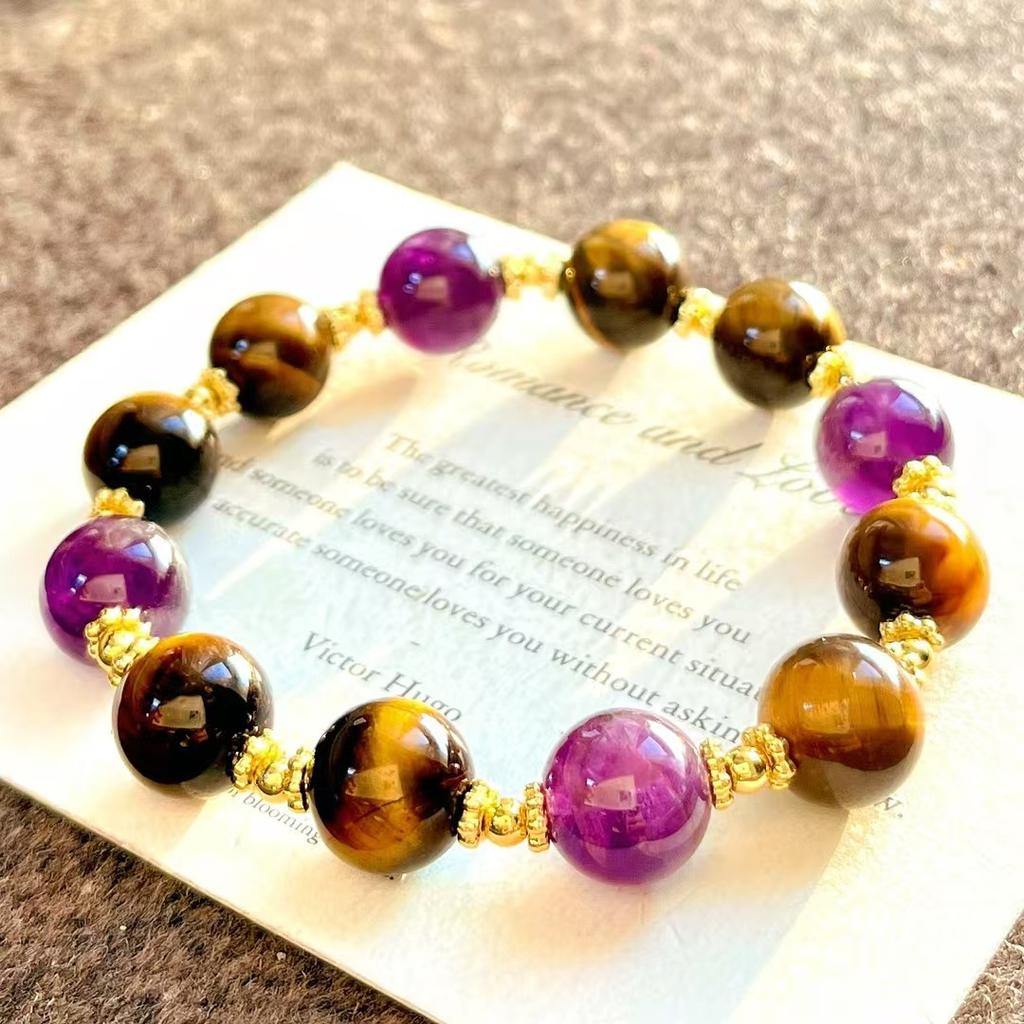 High Matching Retro High Quality Natural Tiger'S Eye Amethyst Mix And Match Design Bracelet Bracelet.