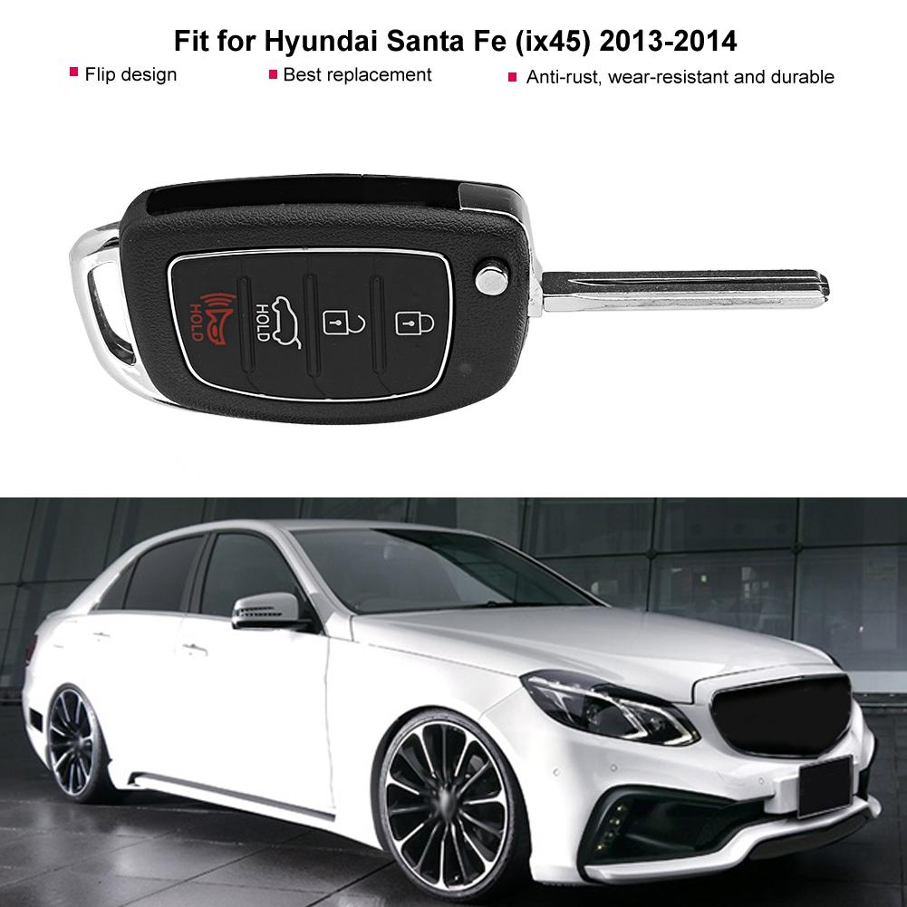 Flip 4 Button Remote Key Fob Case Shell Cover Fit For Hyundai Santa Fe (ix45) 2013 2014