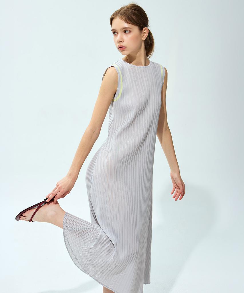 Waiowai Color Block A-Line Pleated Dress_2 Colors
