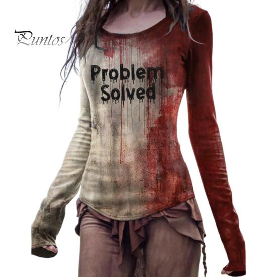 

Женская футболка на Хэллоуин с круглым вырезом и длинным рукавом, рубашка ужасов с принтом крови, толстовка на Хэллоуин, легкие облегающие спортивные топы M B