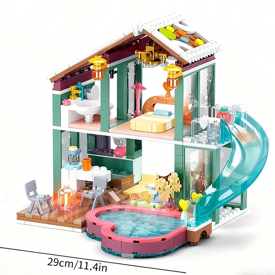 Sluban 0961 Prázdninový dům u horkých pramenů Stavebnice Model Vzdělávací DIY Sestavitelná Stavebnice Domácí Dekorace