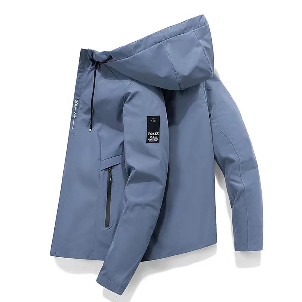 2025Spring and autumn street trend men's hooded coat, fashion outdoor hiking jogging zipper loose large size men's casual jacket