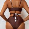 2025 Cow Print Patchwork Swimsuit Women High Waist Two- Piece Bikini Cross V-neck Bathing Suit Lace-up Backless Beach Swimwear