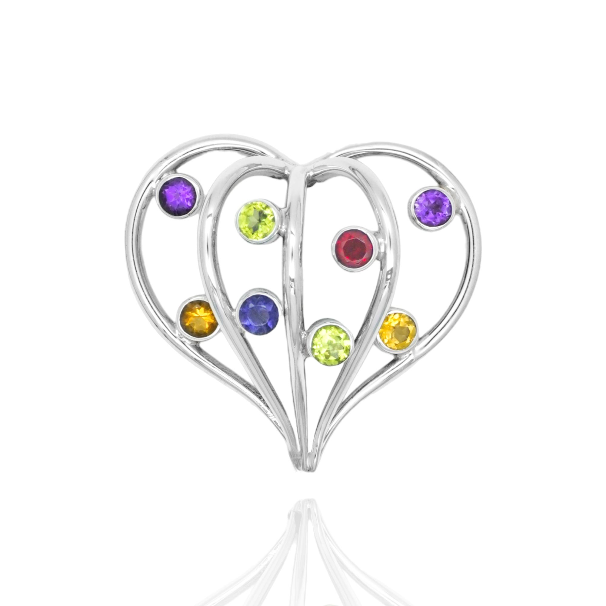 

Срібна підвіска у формі серця, підвіска з кількома дорогоцінними каменями, срібло 92,5%, дизайнерські прикраси у формі серця, подарунок для неї