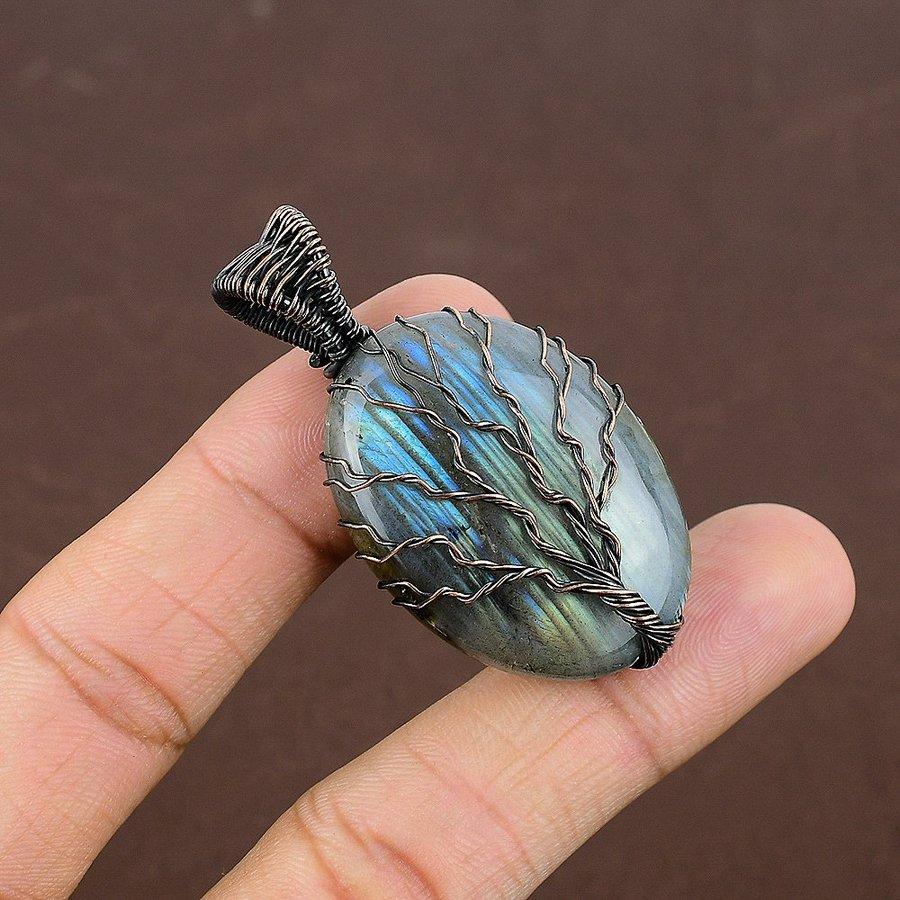 Labradorite Handmade Copper Wire Wrap Jewelry Pendant 2.09" f1F88