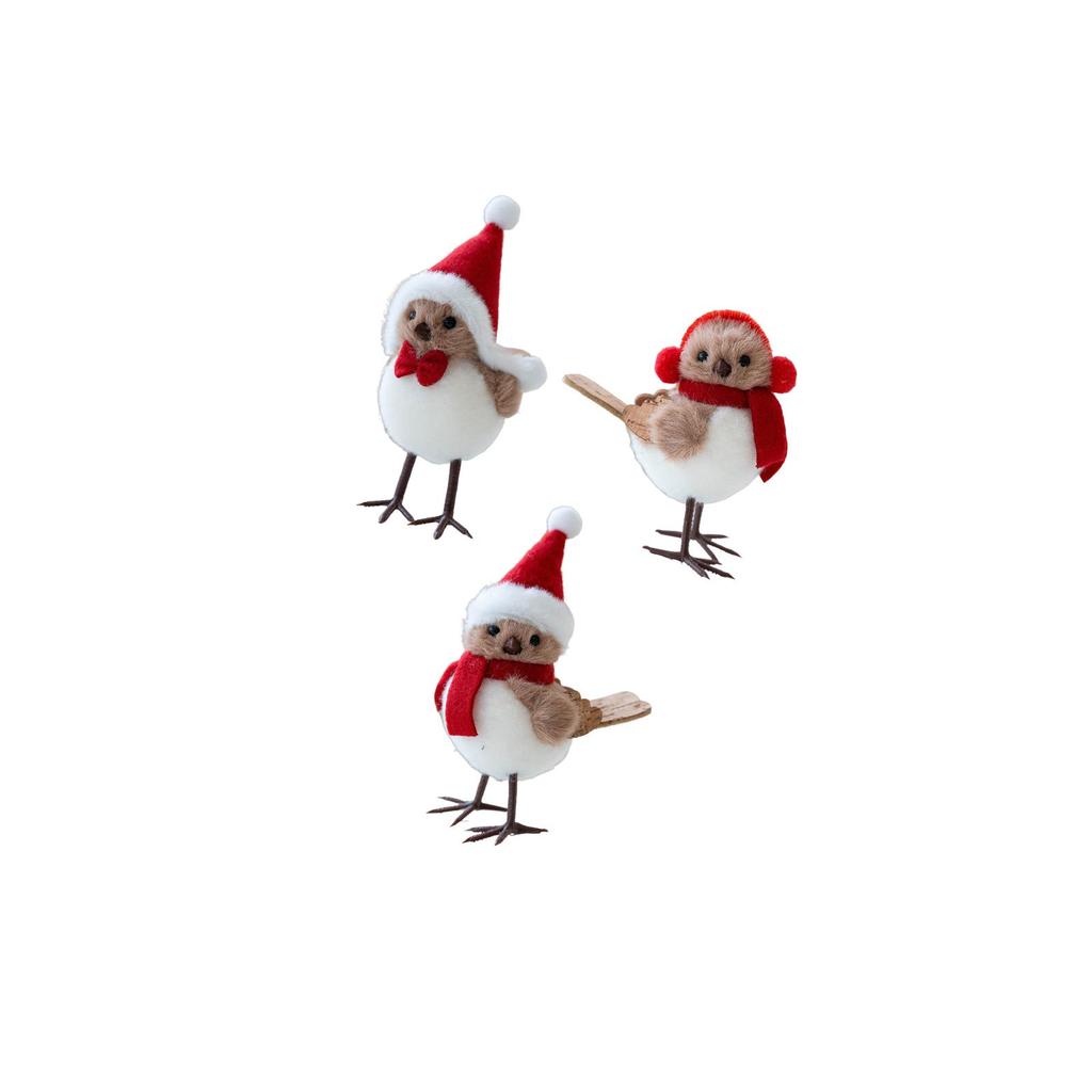 Christmas Table Decorations Bird Figurine Plush Doll Cute Ornamental Bird for Home Holiday Winter Party Decor