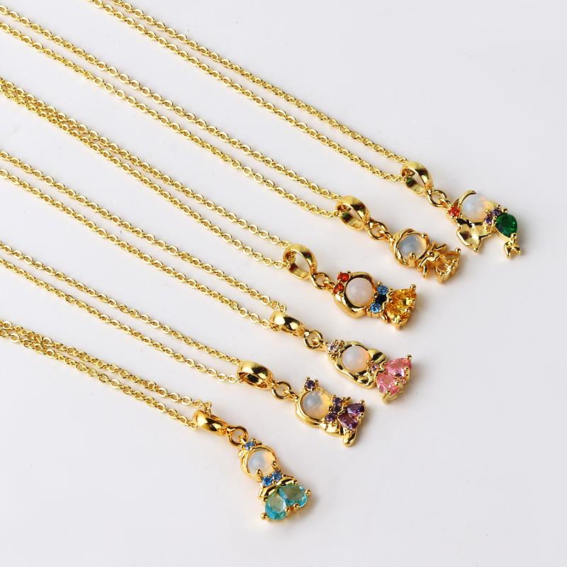 Stainless Steel Colorful Zircon Fairy Tale Little Princess Necklace Gold-plated Universal Chain Clavicle Chain Sweet Temperament