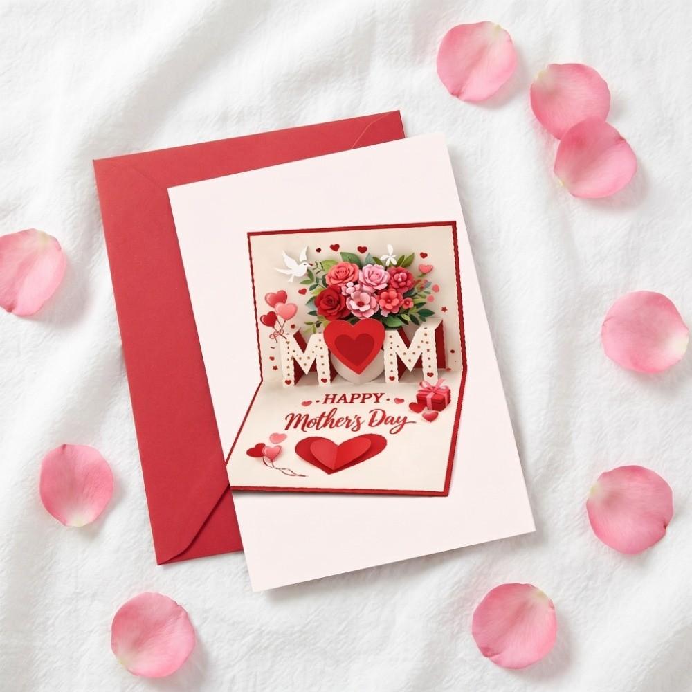 Rose Heart Patterns Mother's Day Greeting Card Imitation 3D Invitation Card  Happy Mother's Day