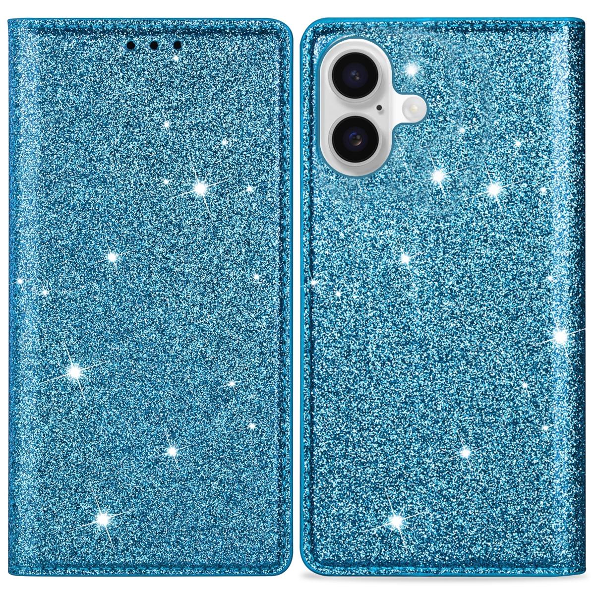 For iPhone 16 Plus Case Glittery PU Leather+TPU Card Slot Phone Cover A