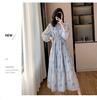 Spring French Luxury Long Chiffon Dress with Korean Ruffles and Elastic Waist for Women