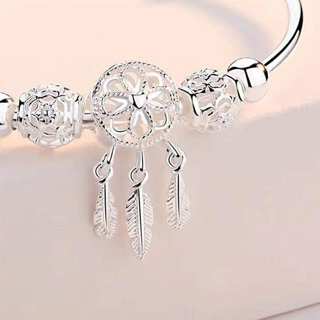 Korean Style Dreamcatcher Bracelet Women Silver Transport Beads Bangles with Tassel Girls Hand Chain Charm Bangle