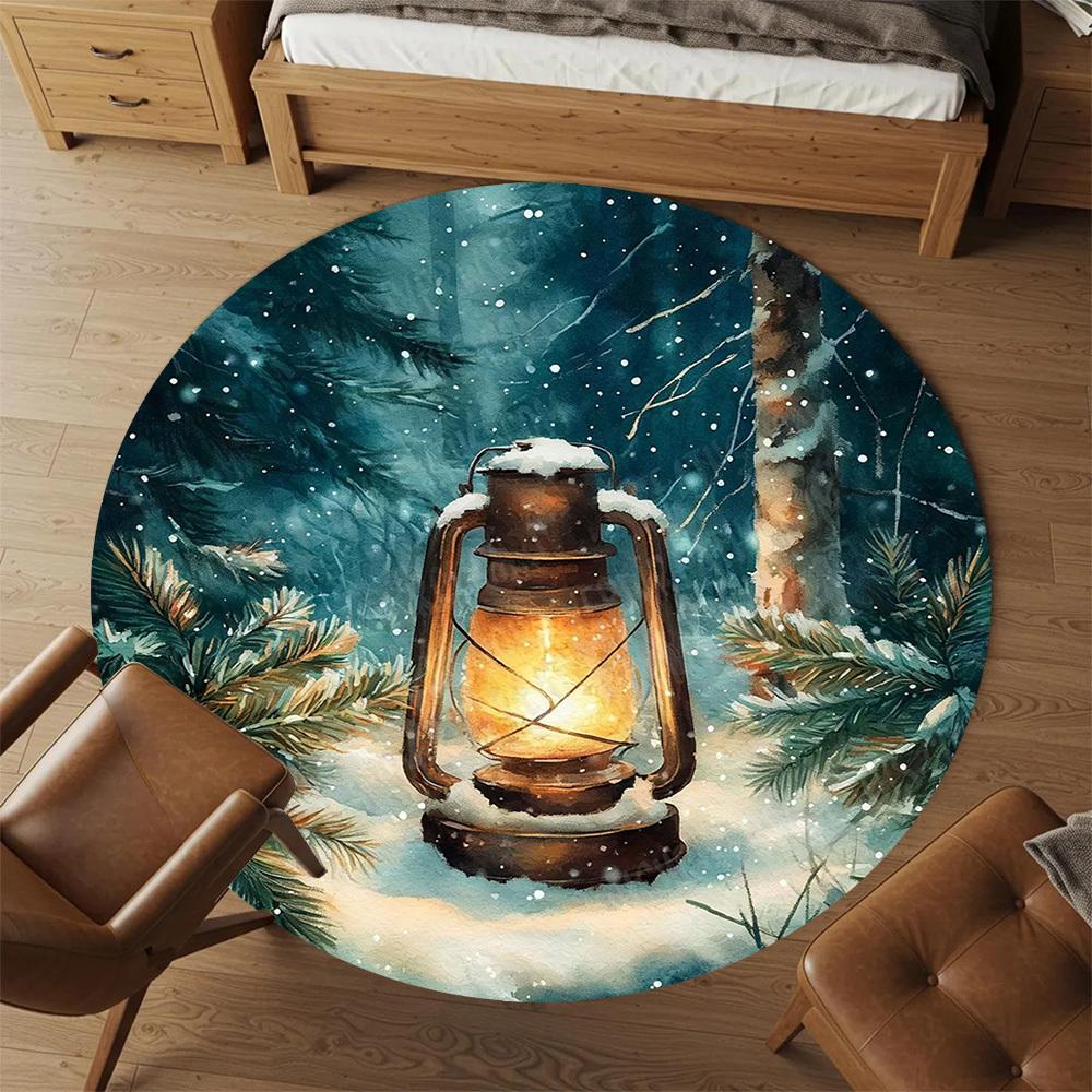 1PC winter lantern Office Round Area Rug, Under Office Chairs Bedroom Living Room Home Decor,Carpet for Office, -1110198