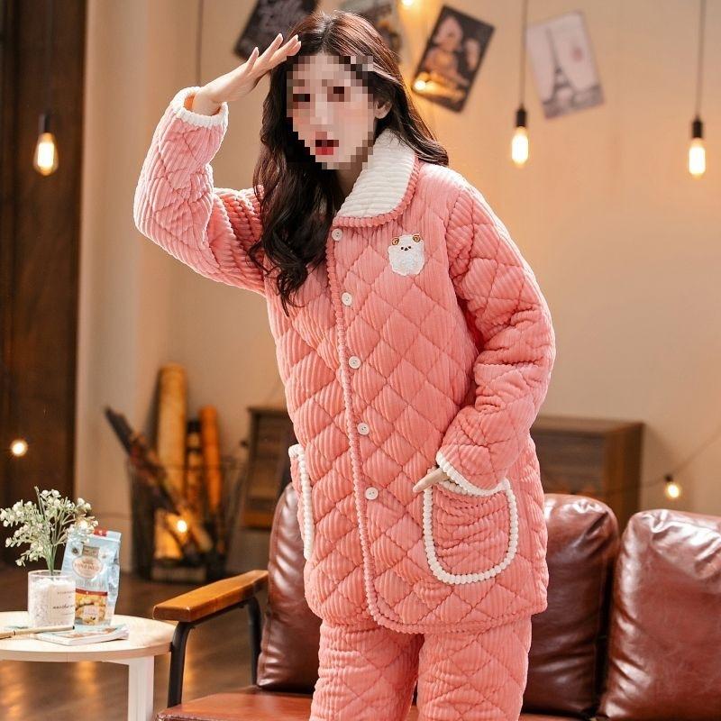 Pajamas women's three-layer thickened winter suit can wear large-size thermal padded loungewear