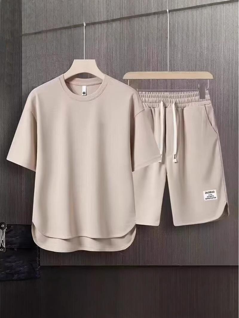 

Мужской модный летний спортивный костюм: Повседневный комплект из двух предметов с коротким рукавом и шортами XXL бежевый