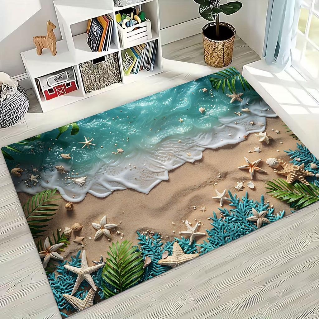Dream Starfish Shell Tropical Beach Sea Star Art Rug for Bedroom Living Room Sofa Home Doormat Decor,Large Non-slip Floor Mat