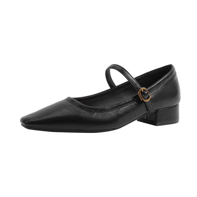 Soft leather version~ retro one-word buckle with square head soft sole 2025 spring new thick heel single shoes Mary Jane women's shoes