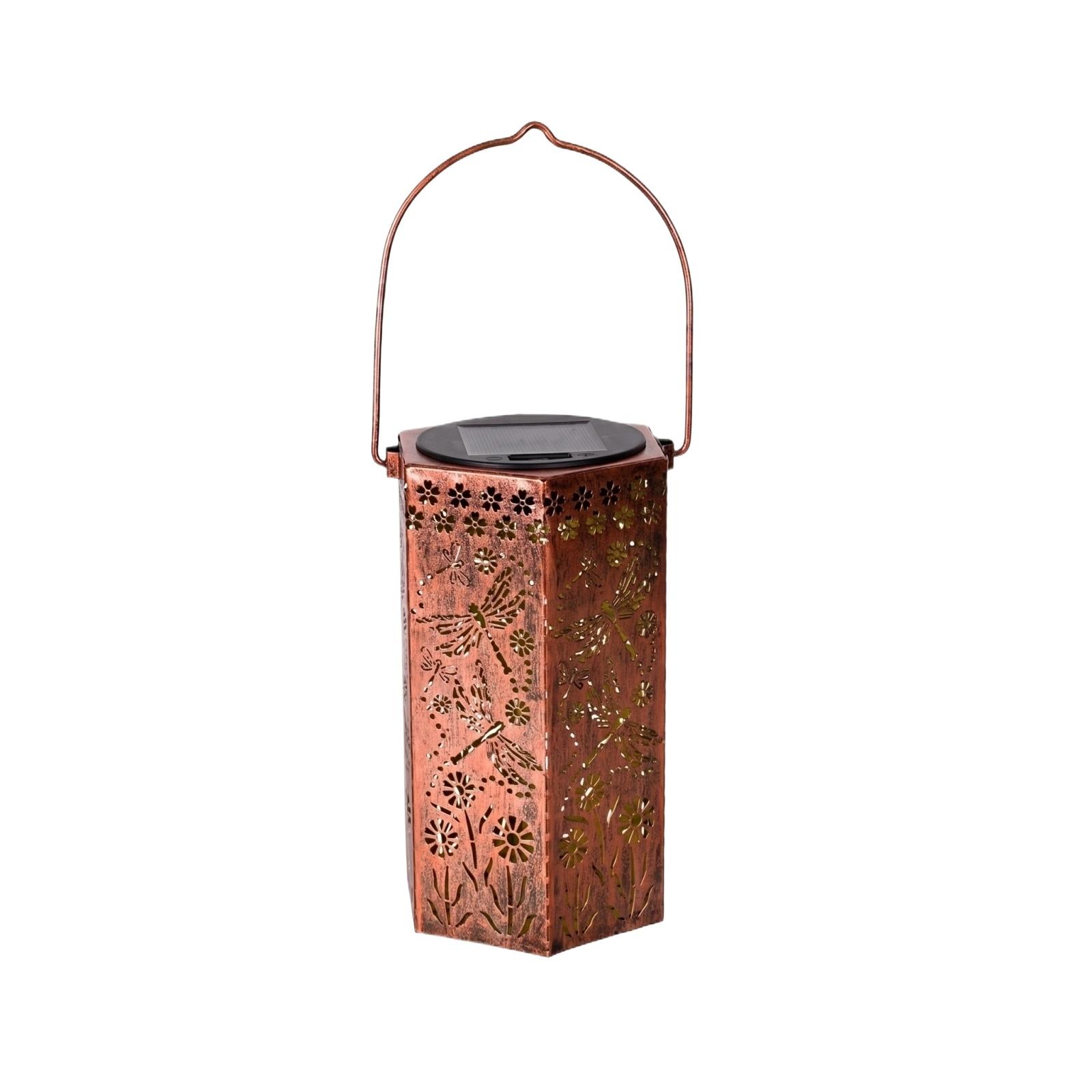 

Solar Powered Outdoor Garden Lantern with Decorative Cutout Metal Frame Hanging Handle for Patio Yard Pathway Lighting one size