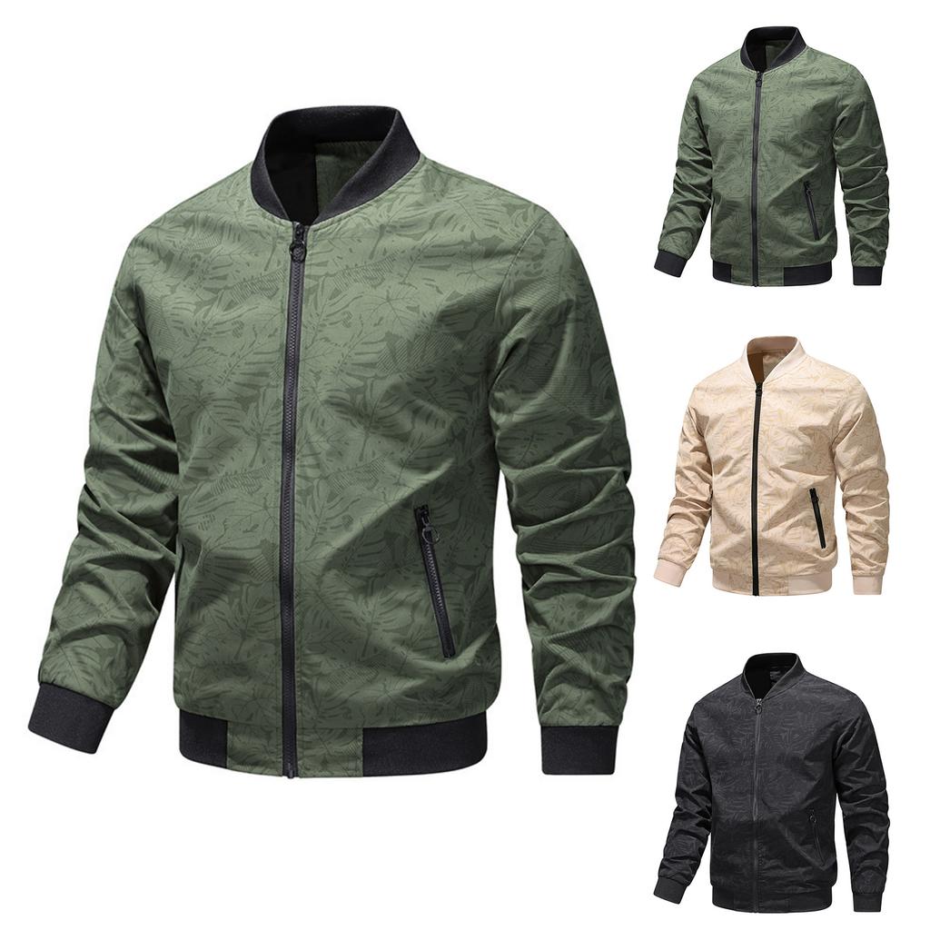 Men's Casual Loose Zipper Jacket, Men's Printed Baseball Jacket, Long-sleeved Coat