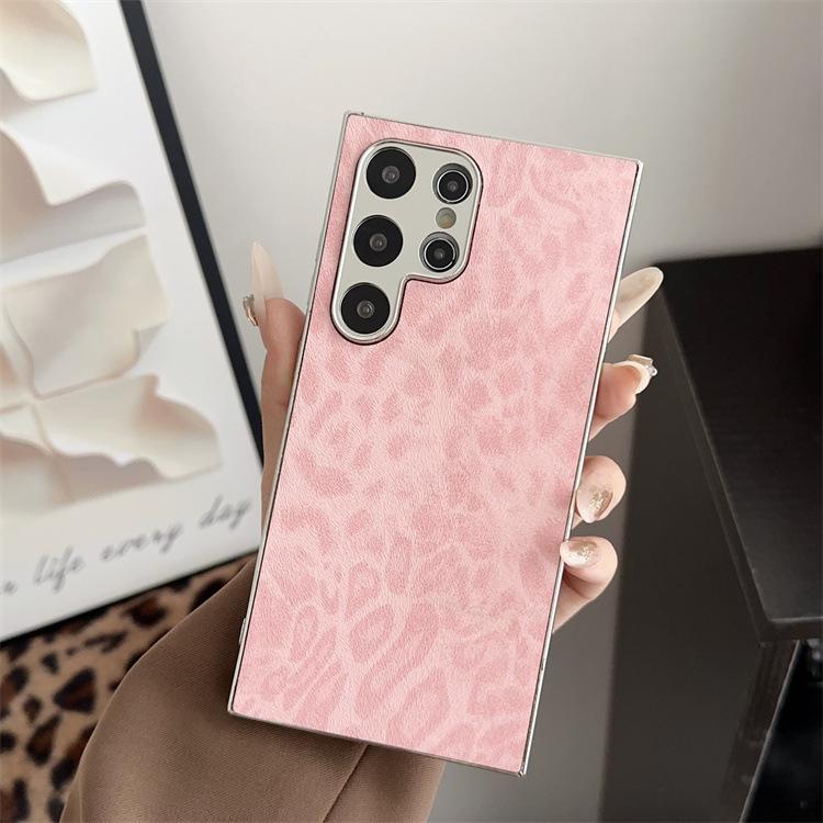 Applicable To Samsung S25 Mobile Phone Case Electroplated Leopard Print S24Ultra Leather Pattern All-inclusive Anti-drop Back Cover Prot