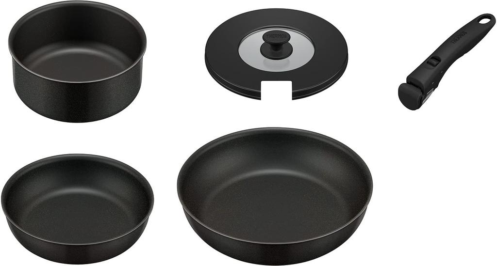 Thermos Durable Series 5-Piece Frying Pan Set with Detachable Handles, AB, Induction Compatible, Black, KSA-5B BK