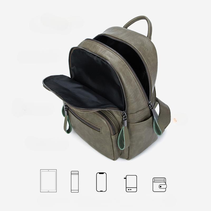 Rucksack Damen Nischenmode All-in-One-Tasche Einfache Textur Weicher Lederrucksack