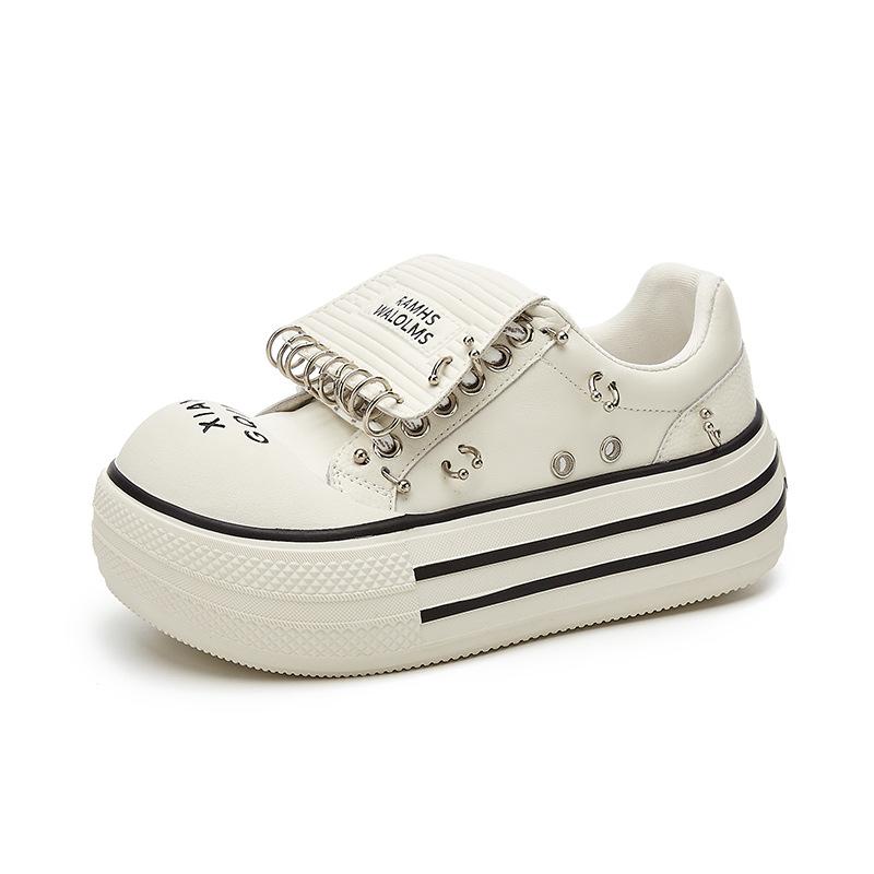 

New white platform shoes women s summer breathable big head heightening niche subculture casual white lip stud shoes 40 бежевий