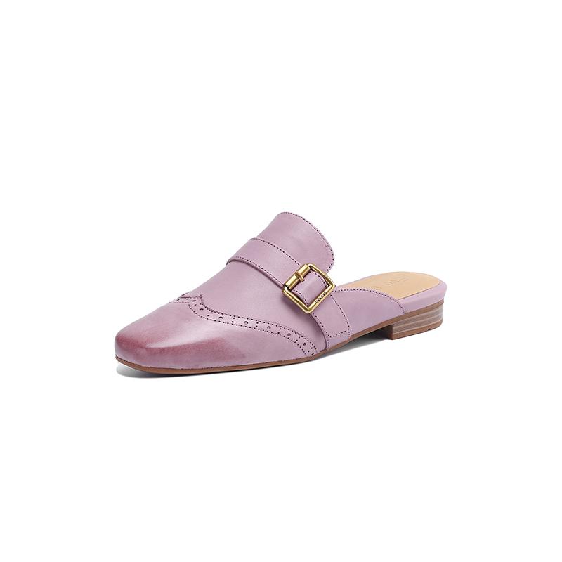 

Fashion 2025 New Genuine Leather Mueller Slippers Woman Round Toe Slip-on Casual Shoes Spring Summer Shoes Outdoors Walk Shoes Woman 40 фиолетовый
