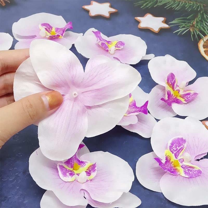 10Pcs 8cm Silk Butterfly Orchid Artificial Flower Heads for Home Room Wedding Decoration DIY Craft Wreath Gifts Accessories