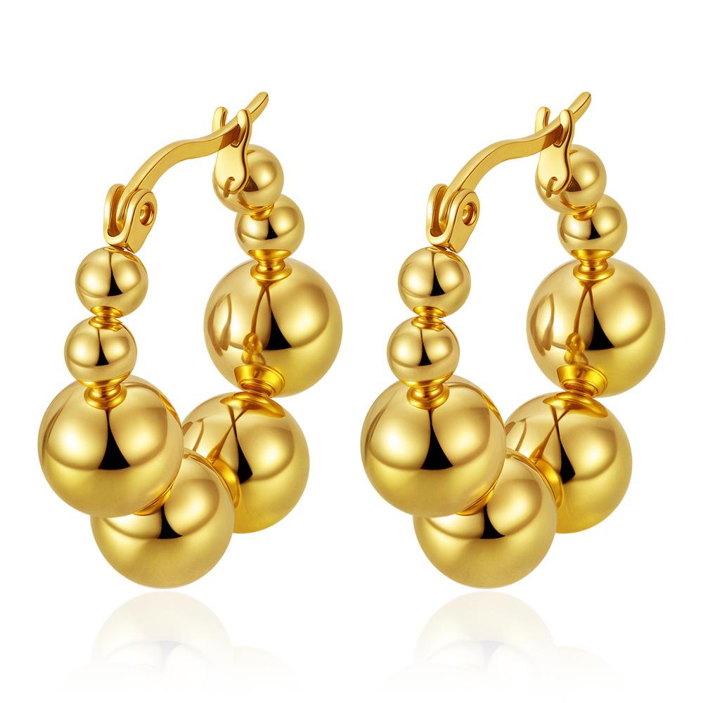 Direct Supply Geometric Stainless Steel Not Small Steel Ball Earrings Women's Simple Trend Round Gold-plated Earrings