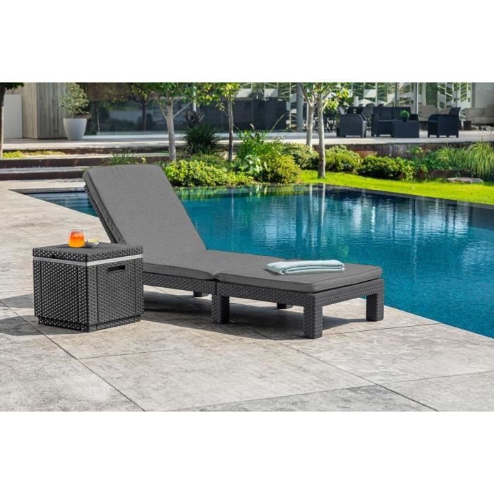 Bain de soleil - Allibert by KETER – DAYTONA – en résine imitation rotin tressé – coussin – dossier réglable - gris graphite