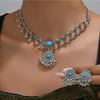 Vintage Ethnic Crystal Jewelry Sets For Women Ball Beads Tassel Choker Necklace Earrings
