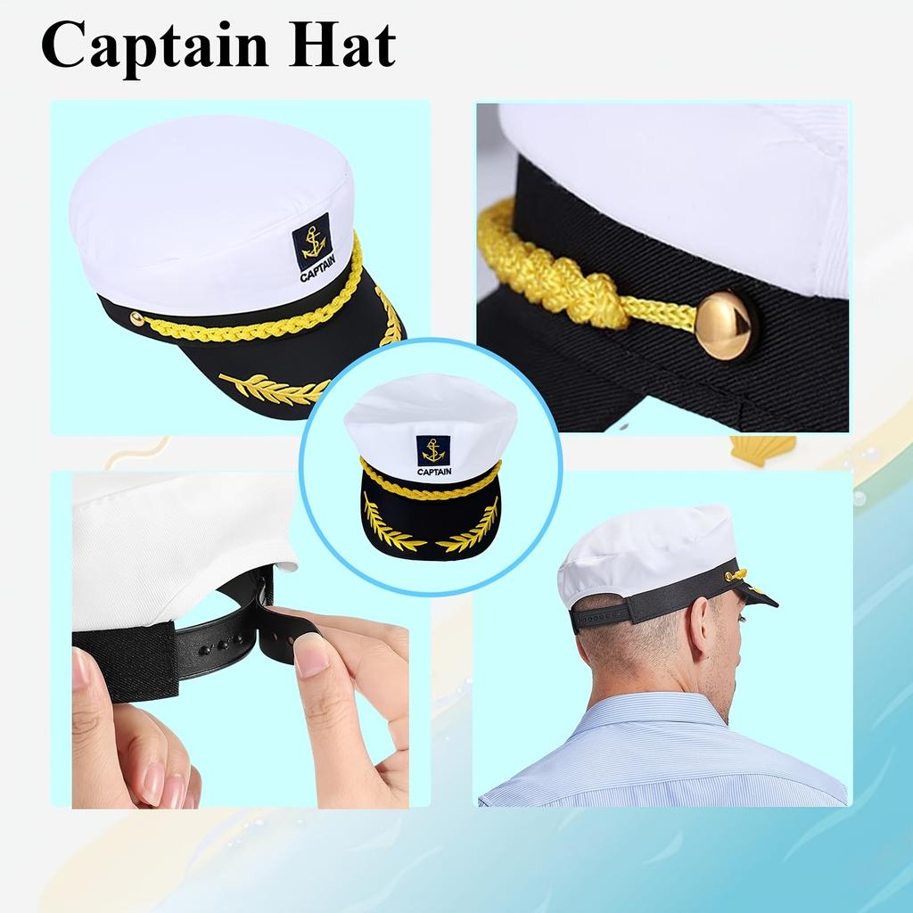 3Pcs Captain Hat Set, Sailor Hat Set, Sailor Hat For Boat Uniforms, Yacht Captain Hat, Sailor Boat Hat, Boat Scarf, Unisex Captain Costume For