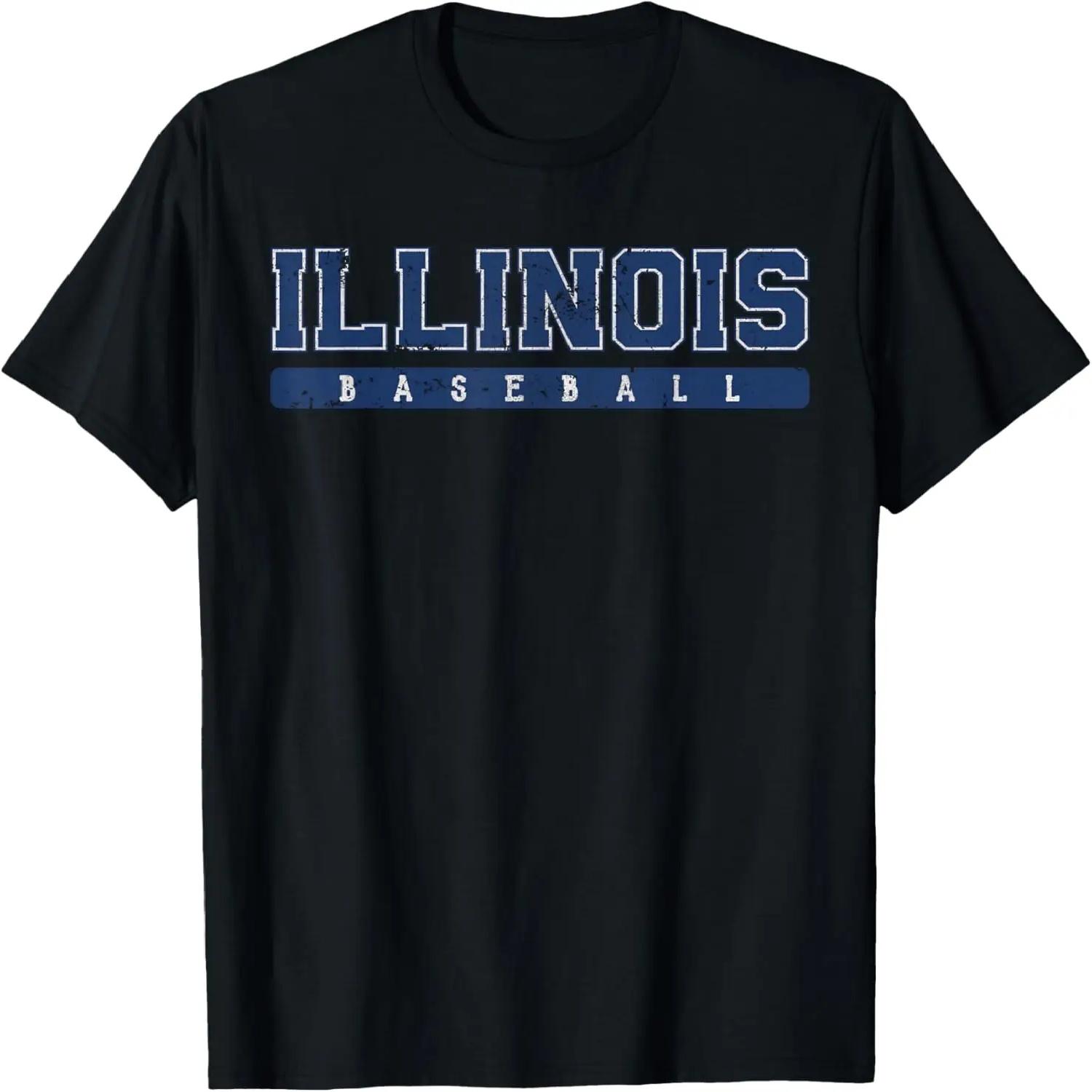 Illinois Baseball Blue Vintage Text T-Shirt S