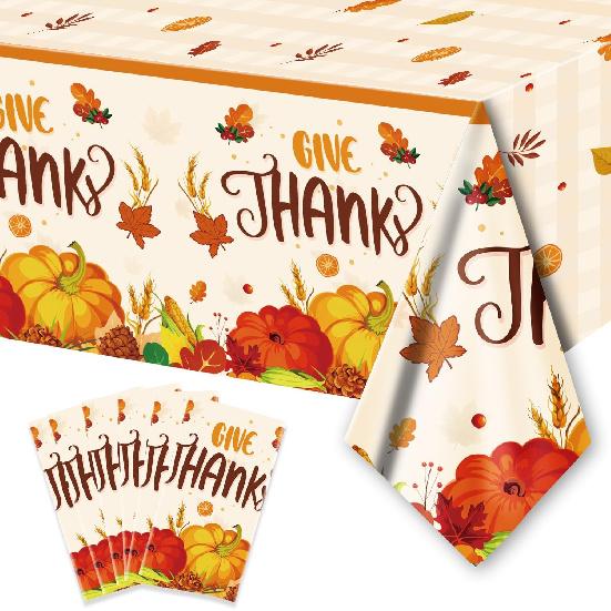 PARSUP 1 Pack Thanksgiving Disposable Tablecloth Party Supplies, Autumn Theme Pumpkin Maple Leaves Fall Tablecloth Plastic Waterproof Tablecover