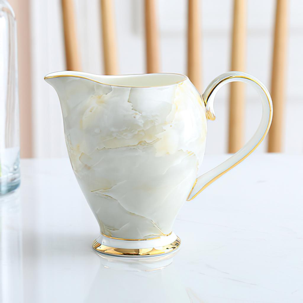 Ceramic Gold Inlay Tea Pot and Cup Set Marbling Purple Drinkware Europe Ceramic Mug Sugar Bowl Creamer Afternoon Tea Coffeeware