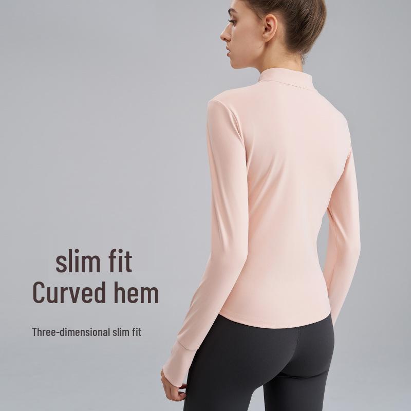 Women's Nude Feeling Slimming Zip-Up Yoga Suit - Long Sleeve Fitness Top for Running & Aerobics