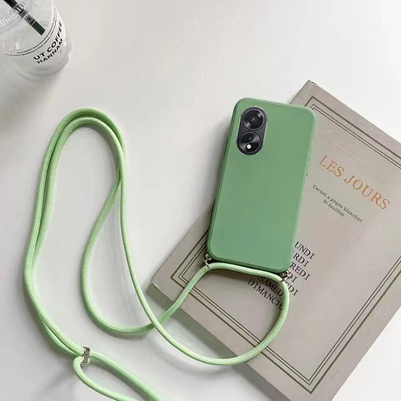 OPPO A 38 18 4G Cases Lanyard Crossbody Necklace Strap Cord Case For Oppo A18 4G A38 4G Liquid Silicone Candy Color Cover