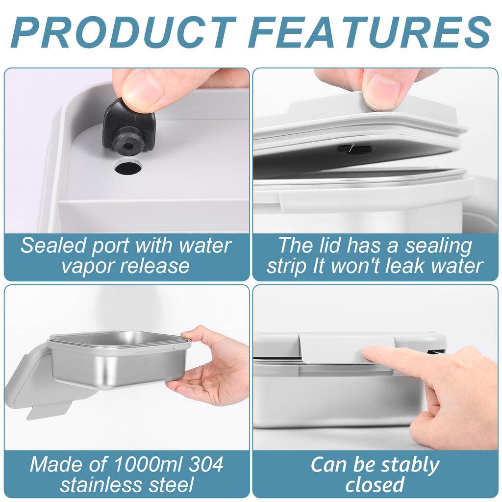 Stainless Steel 304 Insulated Lunch Box Flip Design 1000ml Insulated Lunch Box Suitable for Outdoor Students Children and Adults