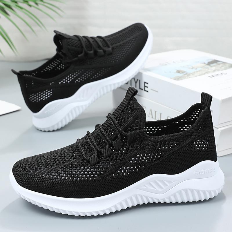 Women's shoes new fly-woven lace-up sneakers light and breathable shoes women's versatile light-mouth single shoes soft-soled comfortable mesh shoes